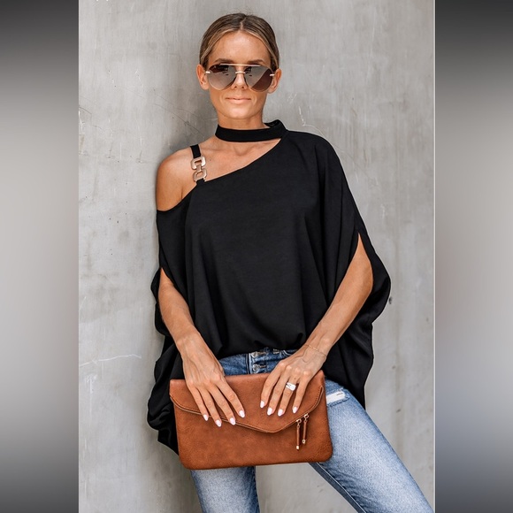 NEW Dolman Sleeve One Shoulder Top BLACK size Small fits a medium easy! - Picture 8 of 8